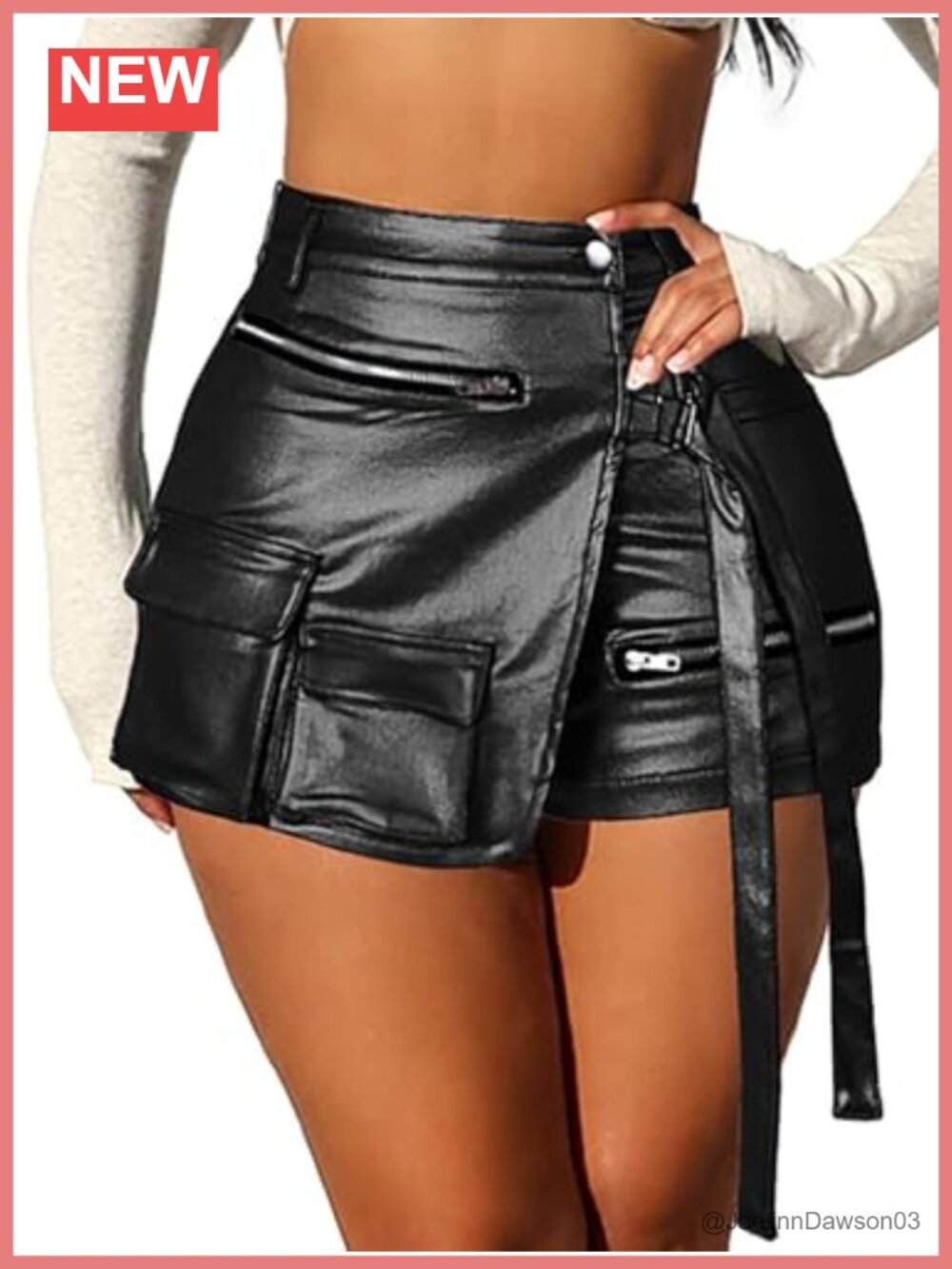 Metallic Faux Leather Cargo Skort High Waisted Skirt Shorts